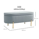 Panca Contenitore Ovale 108x44x43,5 cm con Coperchio Sollevabile in Tessuto Vellutato Grigio  