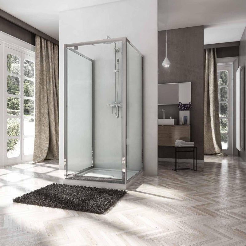 Box Doccia 3 Lati 1 Anta Battente In Cristallo Trasparente 6mm H185 Fosterberg Koge Trio Varie Misure