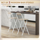 Set 2 Sgabelli da Bar Pieghevoli 37x45x87 cm con Poggiapiedi in Legno e Acciaio Bianco      