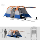 Tenda da Campeggio Impermeabile 420x200x150 cm con 2 Aree e 3 Ingressi in Poliestere e Fibra di Vetro   