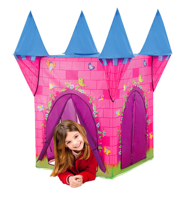 prezzo Tenda da Gioco per Bambini 110x110x132 cm Struttura in Plastica Tubolare Con 2 Torri Rosa