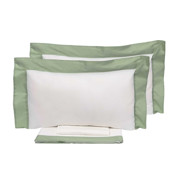 Set Lenzuola Sopra Sotto e Federe Bordi in Raso Garrini Eveline Avorio/Ruppia Varie Misure sconto