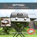 Barbecue a Gas Portatile Design a Valigia 101x50x102 cm con 2 Bruciatori e 2 Tavolini in Acciaio Nero  