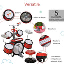Batteria Musicale Giocattolo per Bambini con Microfono e Tastiera  Rossa