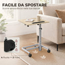 Tavolino Salotto ad Altezza Regolabile 60x40x72-93,5 cm con 4 Ruote in Truciolare e Metallo Rovere      