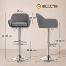 Set 2 Sgabelli Bar Girevoli 52x47x84-106 cm con Altezza Regolabile Poggiapiedi e Schienale in Velluto con Base in Metallo Grigio      