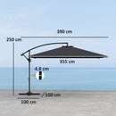 Ombrellone da Giardino a Braccio 355x390x250H cm Girevole a 360° e Inclinabile Grigio   