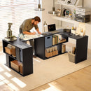 Scrivania Angolare Moderna 110x100x75 cm con Scaffale e Cassetto in Tessuto in Truciolare Nero      