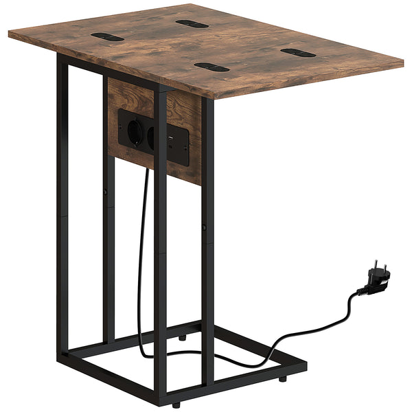 Tavolino da Salotto a C Espandibile 39x29x57 cm con 2 Stazioni di Ricarica in Legno e Metallo Nero e Marrone acquista