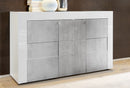 Credenza Mobile da Salotto 2 Porte 3 Cassetti 138x42x84cm TFT  Build Bianco Lucido e Cemento
