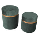 Set 2 Pouf Contenitore Ø35 cm e Ø39 cm in Tessuto Velluto Verde Salvia