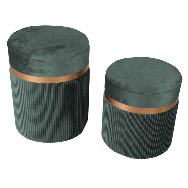 acquista Set 2 Pouf Contenitore Ø35 cm e Ø39 cm in Tessuto Velluto Verde Salvia