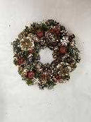 Coroncina innevata con bacche e fiori verde cm Ø30xh7,5