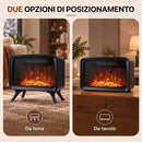 Caminetto Elettrico da Tavolo 800/1600 W con Base Rimovibile e Effetto Fiamma LED per 25 m² in ABS e Acciaio Nero      