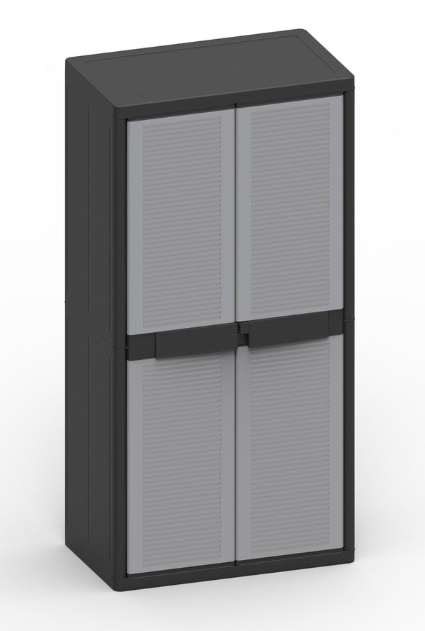 prezzo Armadio Portascope Modulare da Esterno 89,7x53,7x180 cm 2 Ante 4 Ripiani in Polipropilene Jumbo Cab Grigio e Nero