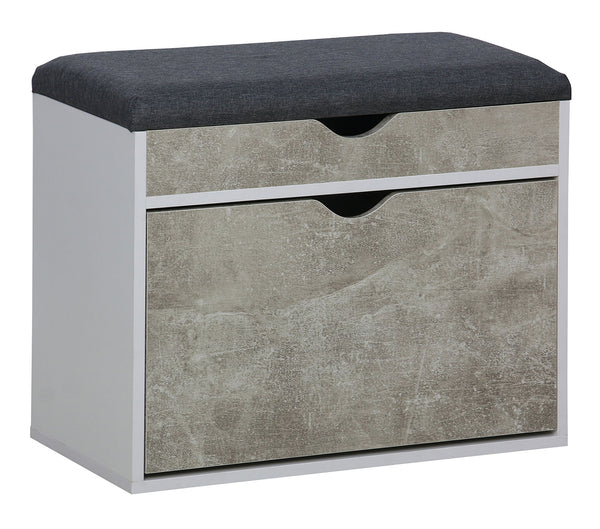 sconto Scarpiera Panca con Scomparto e Cuscino 60x30x50 cm in Truciolare e Poliestere Grigio e Cemento