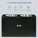 2 Ciotole per Cani Rialzate 60x30x35,5 cm in Acciaio Inox con Vano Contenitore Nero