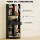 Libreria Moderna 60x26x158 cm con Cassetto Centrale e Kit Antiribaltamento in Legno Nero      