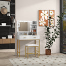 Mobile Toeletta con Specchio 2 Cassetti 5 Ripiani e Sgabello 80x40x138 cm in MDF e Truciolato Bianco