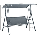Dondolo da Giardino 3 Posti 172x110x153 cm con Tettuccio Inclinabile Grigio   