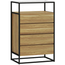 Cassettiera 60x40x94,5 cm con 4 cassetti e Ripiano aperto in MDF Acciaio e Vetro Color Legno      