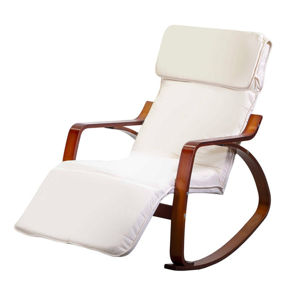 Sedia a Dondolo in Tessuto e Legno con Cuscino e Poggiapiedi 67x110/127xH95cm Naturale acquista