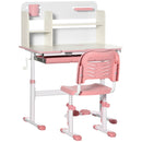 Set Scrivania e Sedia per Bambini da 3 Anni Regolabile Tavolo Inclinabile a 60° con Cassetto e Ripiani in PP e Acciaio Rosa      