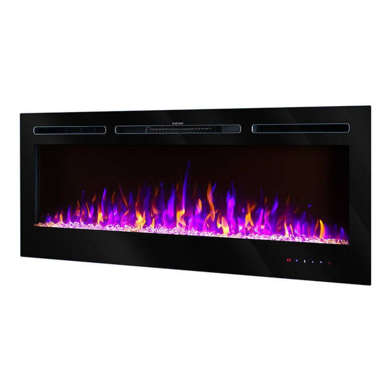 Camino Elettrico da Incasso 54,4x128x14 cm Effetto Fiamma 1500W Hermes Nero