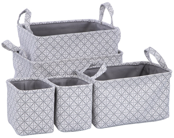 Set 5 Cestini Portatutto con Manici in Poliestere Grigio e Bianco prezzo
