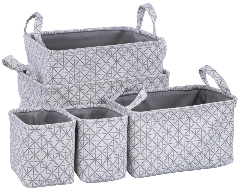Set 5 Cestini Portatutto con Manici in Poliestere Grigio e Bianco
