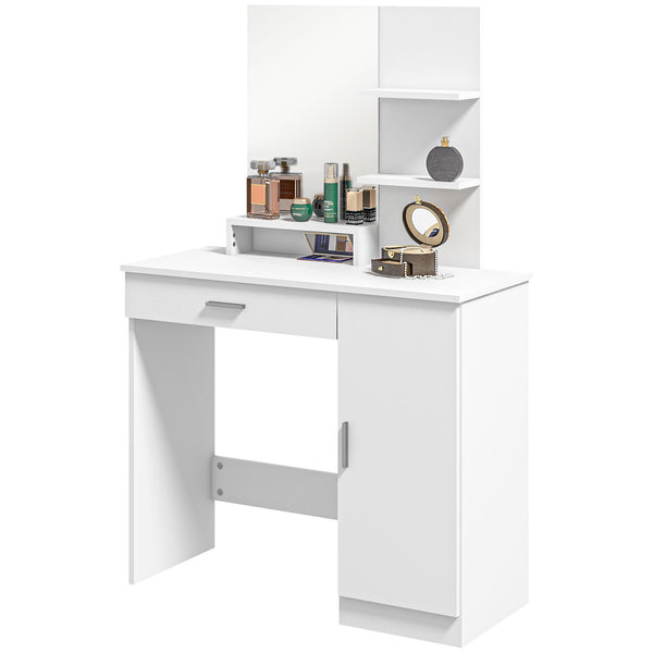 Consolle Trucco 90x38x138 cm con Specchio Cassetto e Mobiletto in Truciolato Bianco prezzo