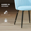 Set 2 Sedie da Pranzo Imbottite 52x55x79 cm con Schienale a Conchiglia in Velluto Azzurro      