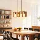 Lampadario a Sospensione Rustico 80x21x90-130 cm con 4 Cornici Girevoli e Catena Regolabile Nero e Marrone      