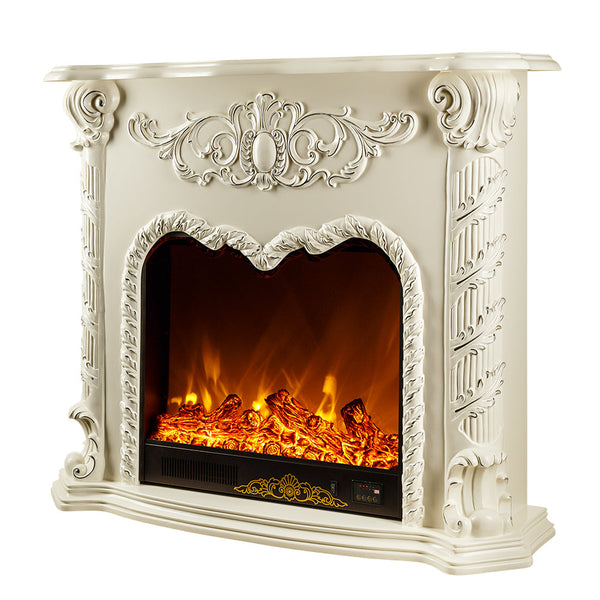 Camino Elettrico da Pavimento 102x120x33 cm Effetto Fiamma 1500W Florence Bianco sconto