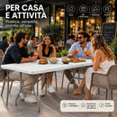 Tavolo Pieghevole da Esterno 180x74x74 cm con Piano in HDPE Effetto Polyrattan a Valigia Bianco      