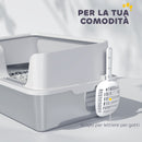 Lettiera per Gatti con Bordi Rialzati 60x40x28 cm in Acciaio Inox e PP Grigio Chiaro   