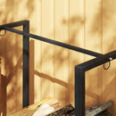 Portalegna per Camino da Esterno a 2 Sezioni 123x32x115 cm con Ganci e Anelli in Acciaio Verniciato Nero