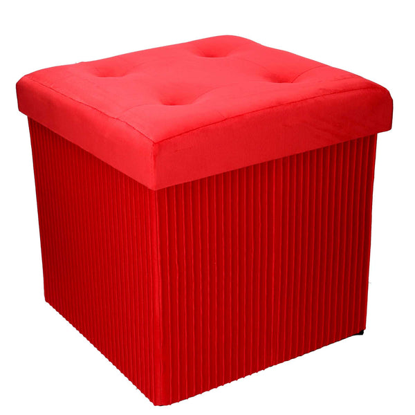 sconto Pouf Contenitore Pieghevole 38x38xh38 cm in Velluto Rosso