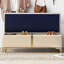 Cassapanca Contenitore Beige in Ecopelle con Piedini in Metallo Oro Panca Pouf