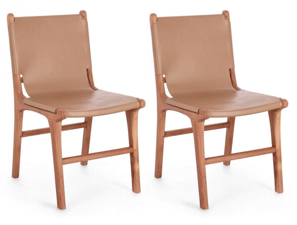 online Set 2 Sedie 46x59x85 cm Caroline in Pelle Tortora