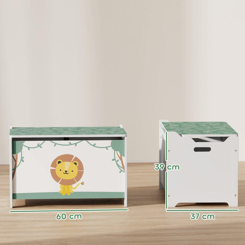 Baule Portagiochi per Bambini 60x37x39 cm con Coperchio in MDF Verde  