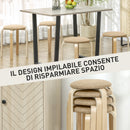 Set 4 Sgabelli con Seduta Imbottita Rotondi e Impilabili Ø40x45 cm in Legno Cachi  