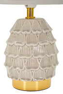 Lampada da Comodino Pigny Grigia Ø15x30,5 cm in Ceramica e Ferro e Tessuto Crema      