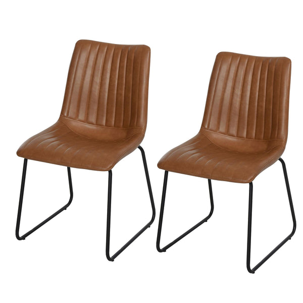 sconto Set 2 Sedie Imbottite in Similpelle Marrone Chiaro