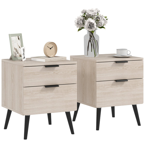 Set 2 Comodini Stile Nordico 40x40x50 cm con Cassetti in Legno Rovere online