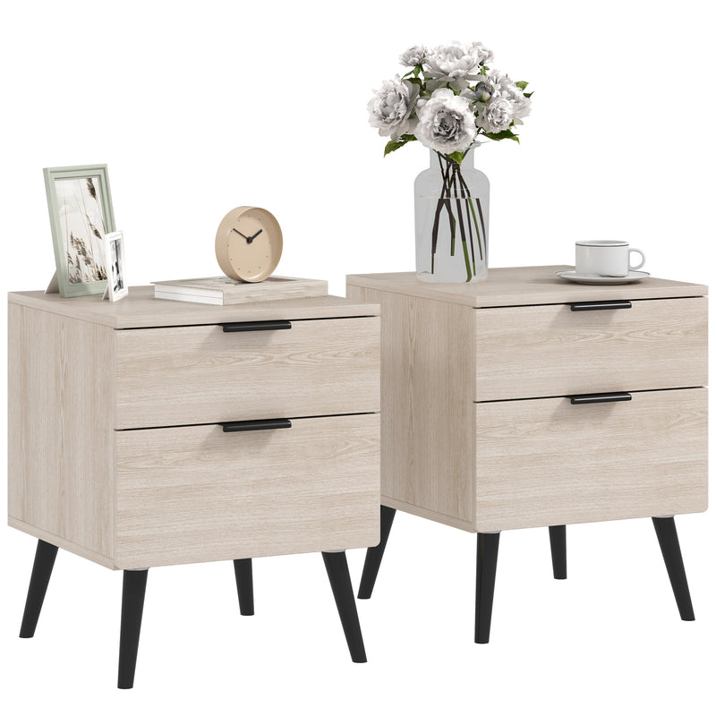 Set 2 Comodini Stile Nordico 40x40x50 cm con Cassetti in Legno Rovere  