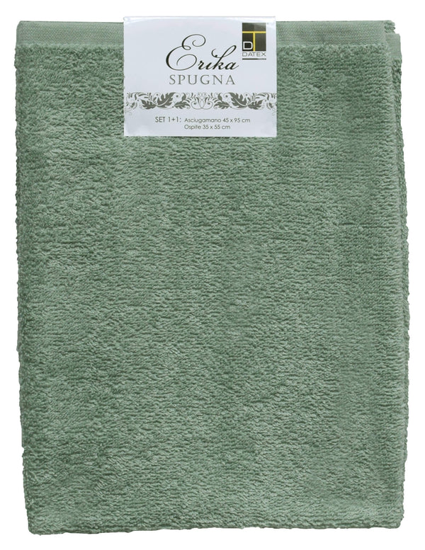 online Set Spugna Asciugamani Ospite + Salvietta Verde Salvia