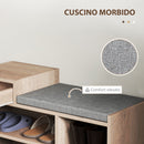 Panca Scarpiera Moderna 76,5x30x52 cm con Vani a Giorno e Cassetto Rivestimento in Melamina Grigio  
