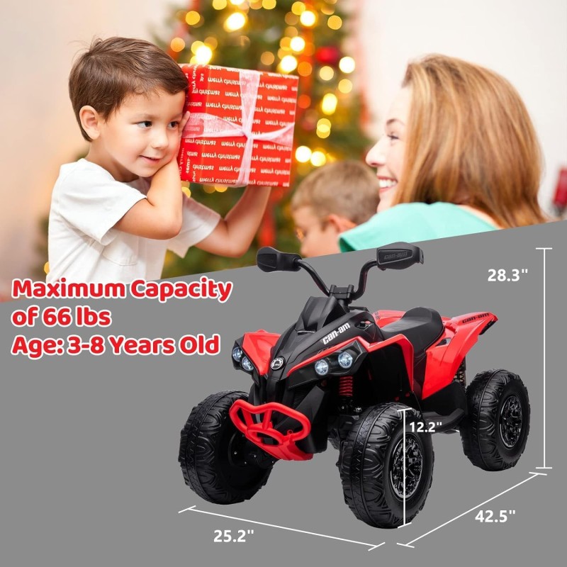 Quad Elettrico per Bambini Licenza Can-Am Renegade 12V ATV Telecomando e Ammortizzatori Rosso  