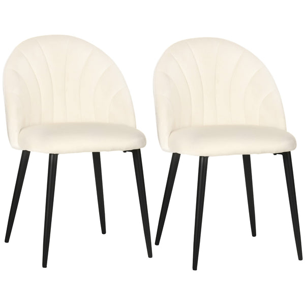 online Set 2 Sedie Imbottite 52x54x79 cm in Metallo e Tessuto Effetto Velluto Beige
